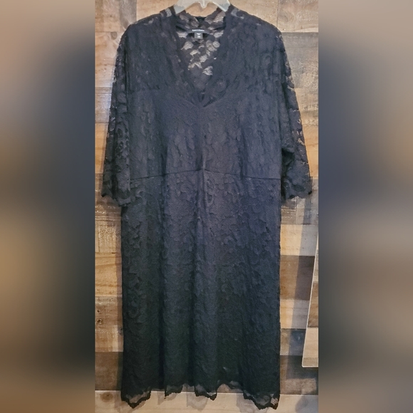 Karen Kane Black Dress Lace Overlay Scallop Hem Cocktail Holiday Party NYE Sz 2X - Picture 3 of 13